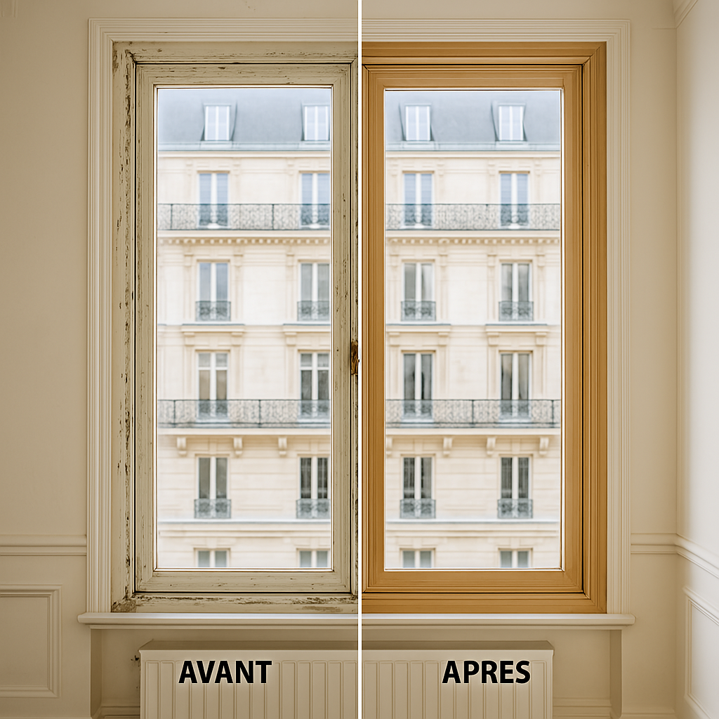 aerogommage fenêtre bois paris